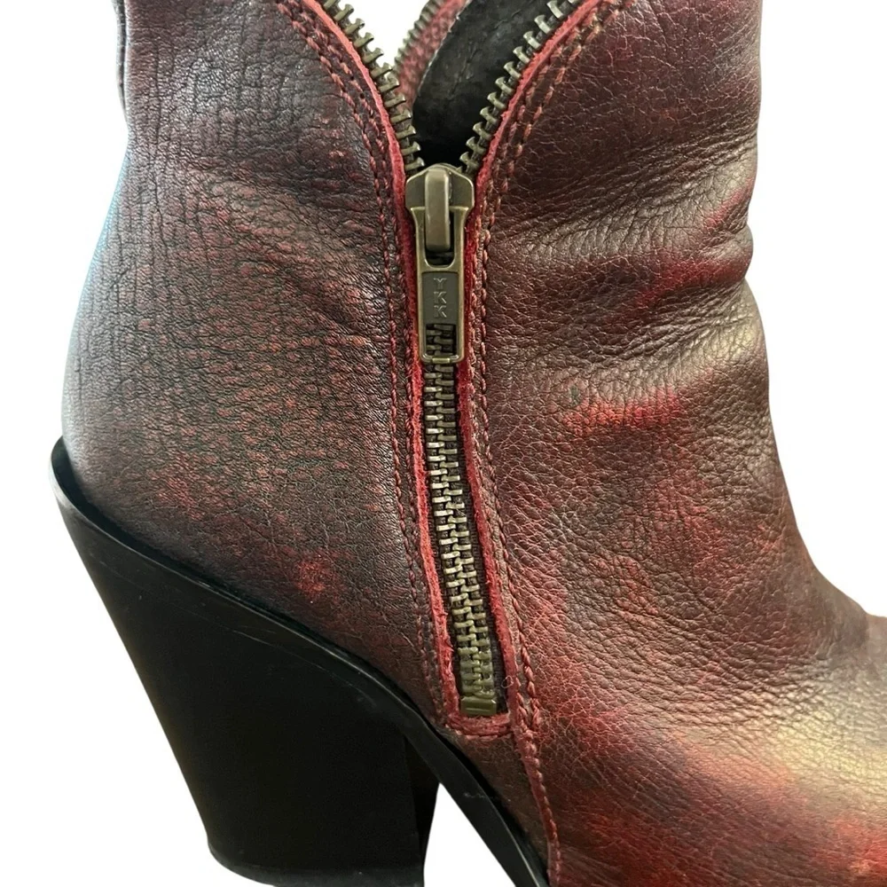 Jeffrey Campbell Burgundy Red Leather Western Cowboy Ankle Bootie Boot SZ 6.5